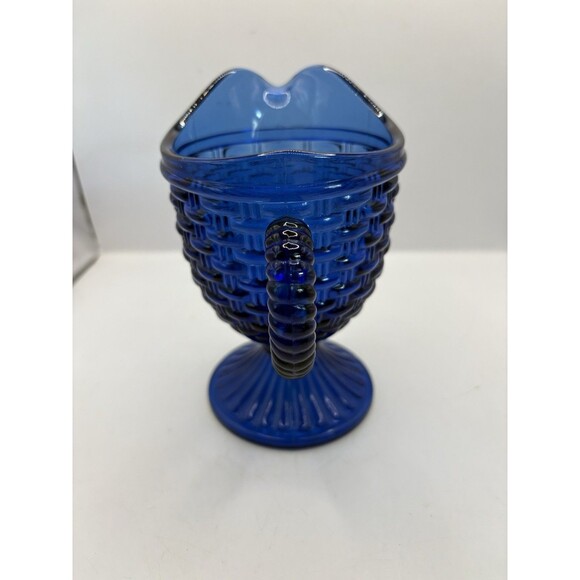 Imperial Glass Cobalt Blue Basket Weave Creamer Pitcher 5.5” - Picture 3 of 7